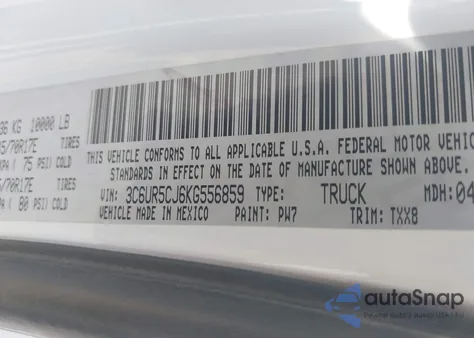 2019 Ram 2500 Tradesman 4X4 6'4 Box из США, поврежденный, VIN 3C6UR5CJ6KG556859